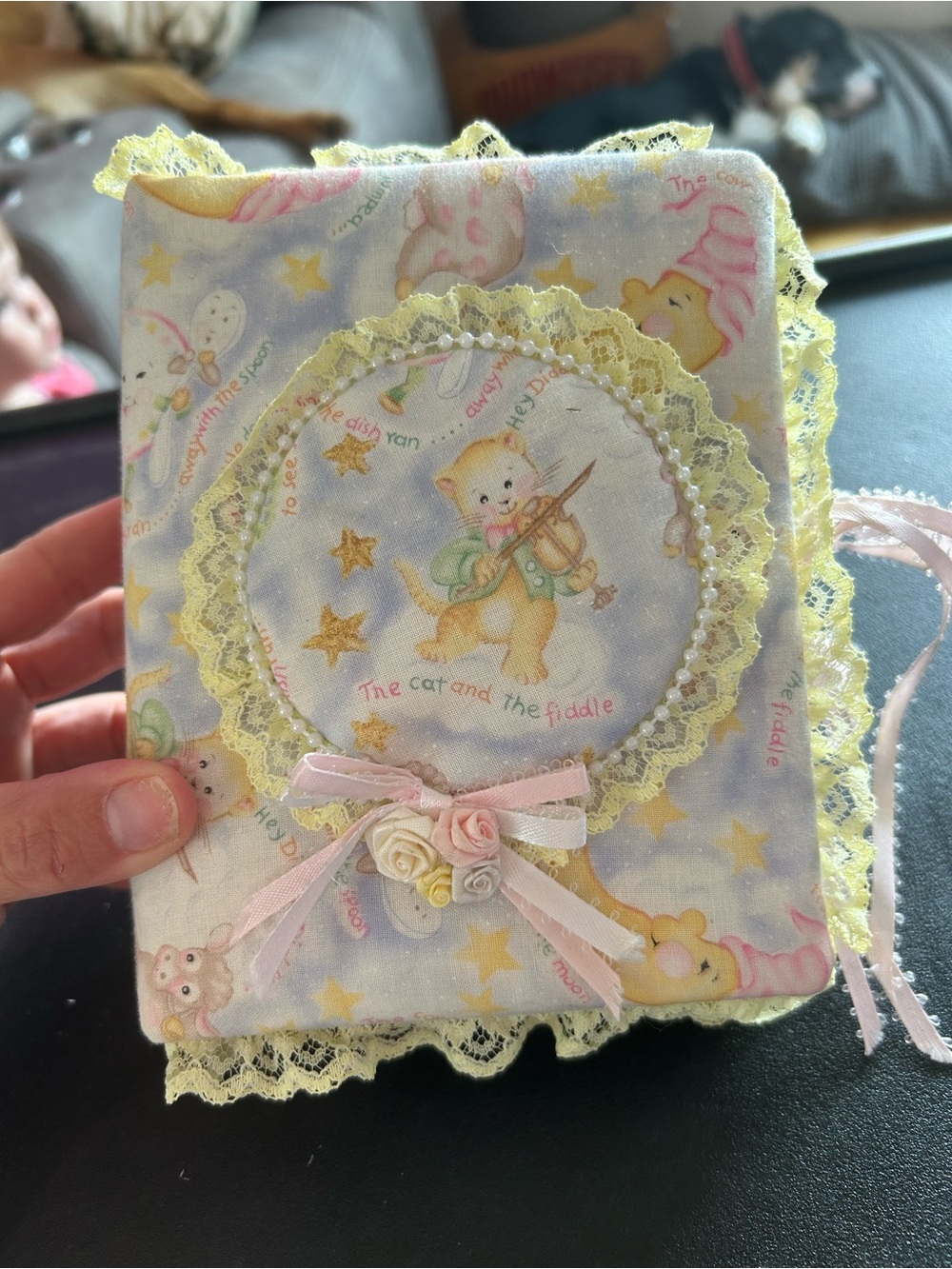 Cute fabric Cat and Fiddle nursery rhyme memory picture book